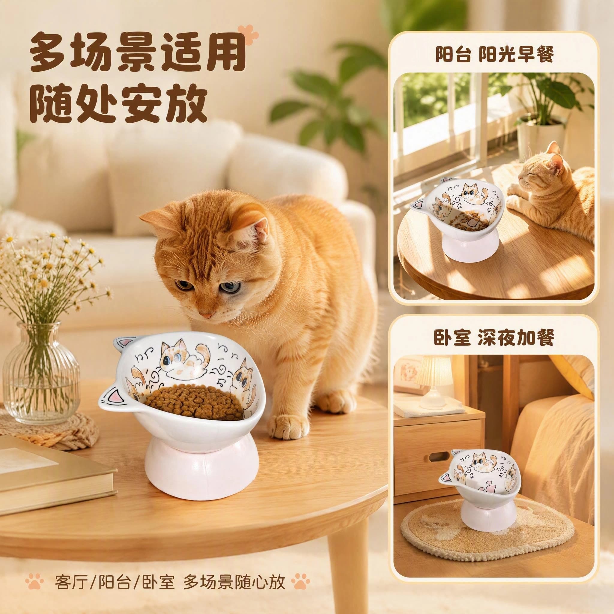 景德镇猫碗陶瓷防黑下巴倾斜护颈椎猫咪饭碗宠物碗釉下彩安全 缩略图 4
