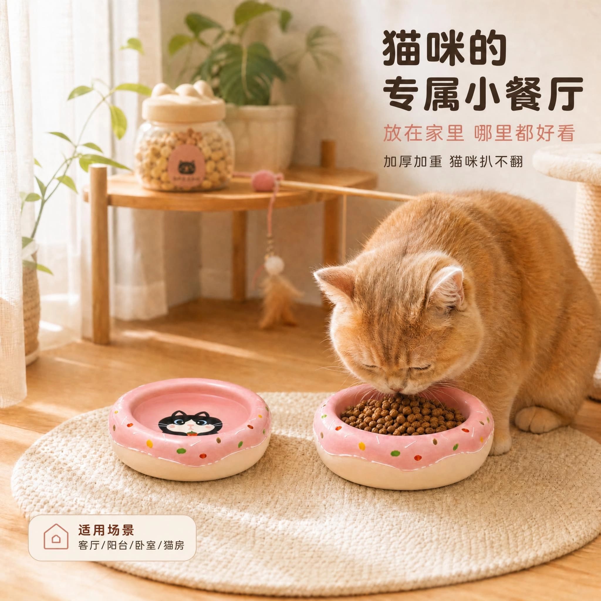 露觅可甜甜圈猫碗猫狗通用陶瓷碗手工手绘防打翻易清洗宠物食碗 缩略图 3