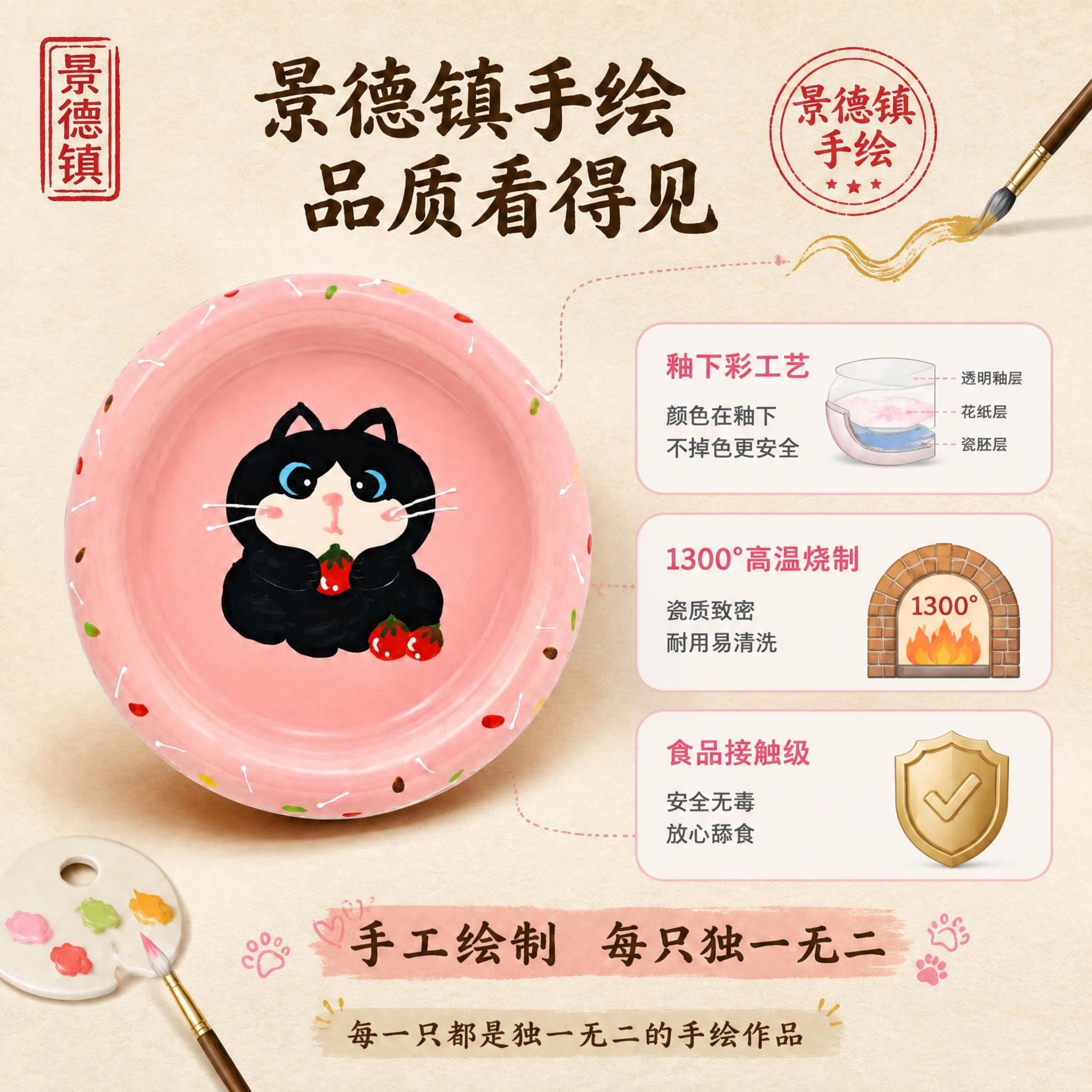 露觅可甜甜圈猫碗猫狗通用陶瓷碗手工手绘防打翻易清洗宠物食碗 缩略图 4